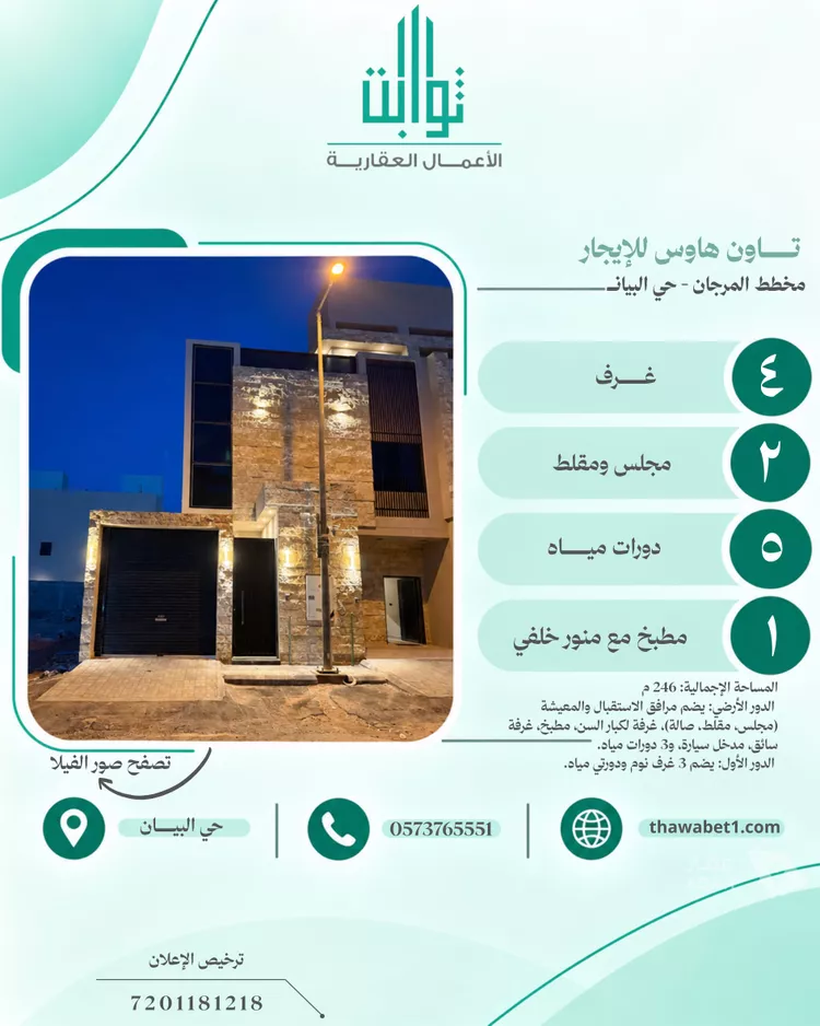 فيلا للإيجار في شارع أبي إسحاق الحمزي, حي المرجان, مدينة الرياض, منطقة الرياض
