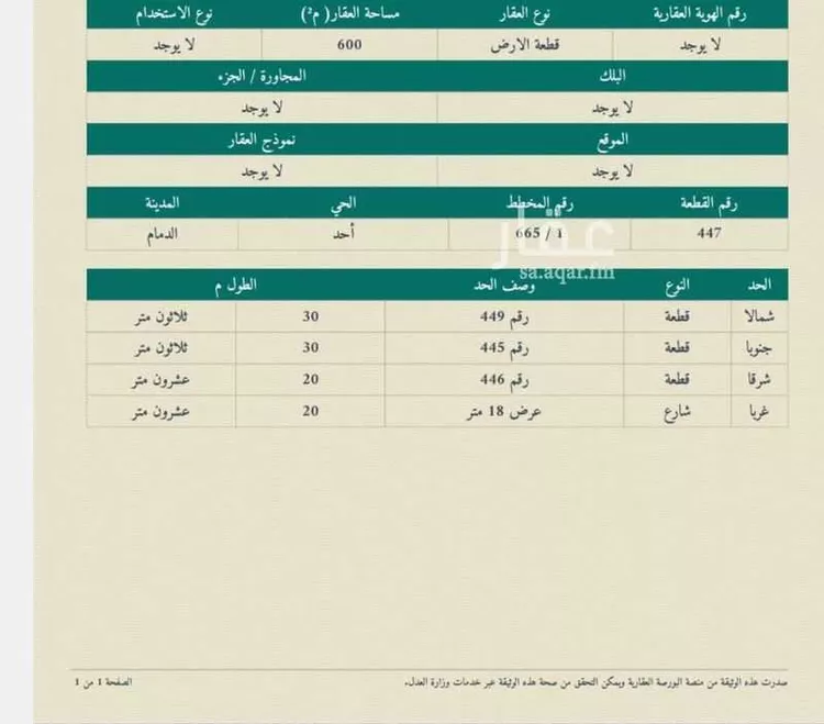 أرض للبيع في شارع سهل بن مضر, حي أحد, مدينة الدمام, المنطقة الشرقية
