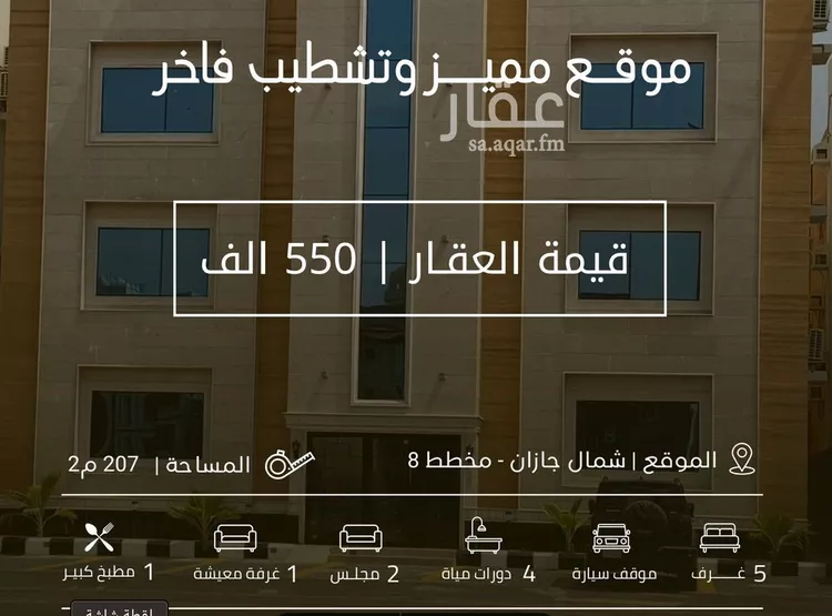 شقة للبيع في شارع جهم ابن قيس, حي المحمدية 2, مدينة جازان, منطقة جازان