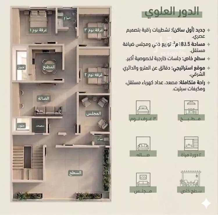 شقة للإيجار في شارع ال سويدان, حي الروابي, مدينة الرياض, منطقة الرياض صورة 2