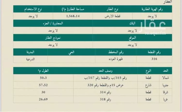 أرض للبيع في شارع ظهره العودة غرب 82 ، حي ظهرة العودة غرب ، الدرعية ، الدرعية صورة 2