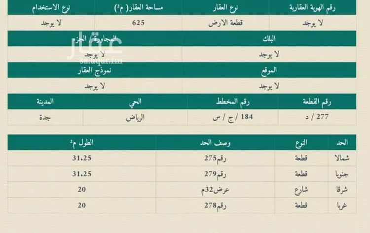 أرض للبيع في شارع مالك بن جبير بن حبال(رضي الل, حي الرياض, مدينة جدة, منطقة مكة المكرمة