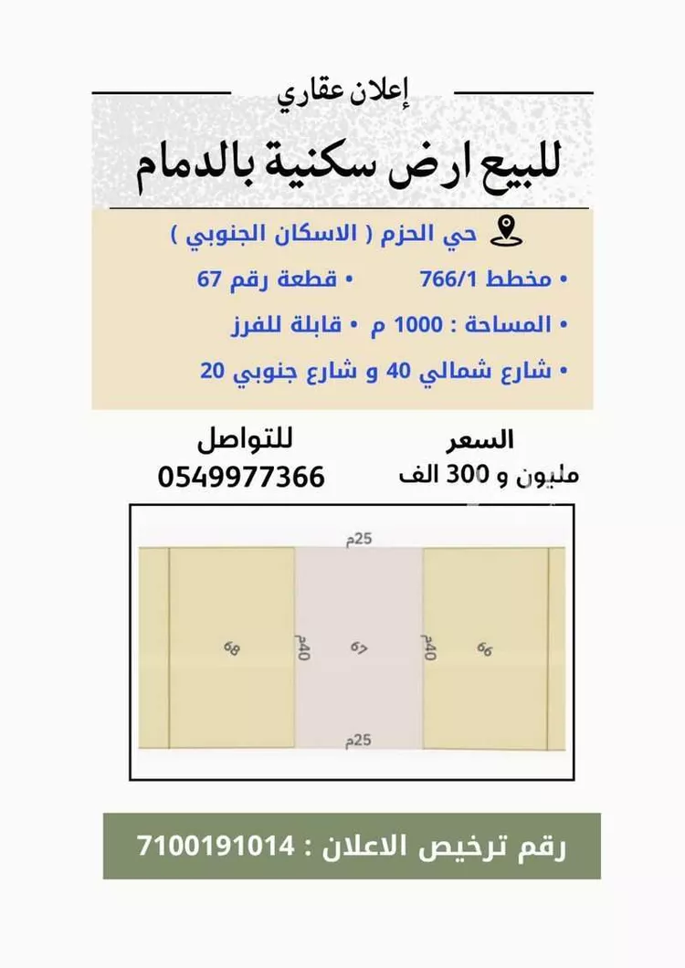 أرض للبيع في شارع ثابت بن أبي زيد الأنصاري, حي الإسكان الجنوبي, مدينة الدمام, المنطقة الشرقية