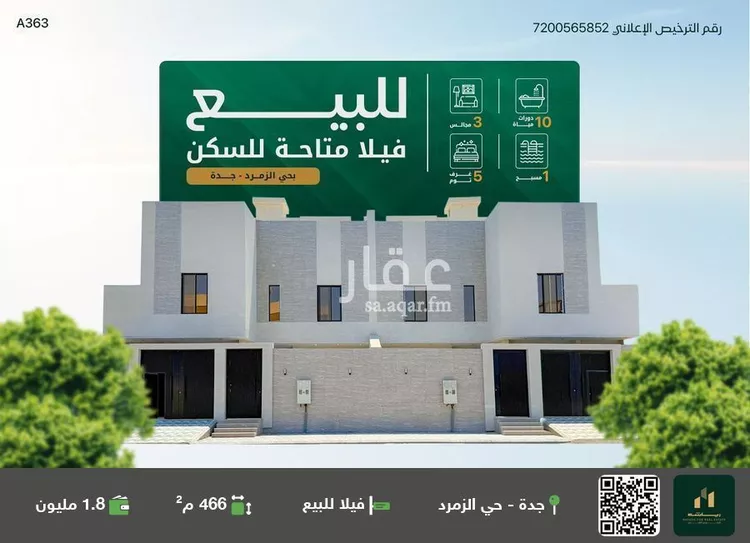 فيلا للبيع في شارع محمد بن علي الزمزمي, حي الزمرد, مدينة جدة, منطقة مكة المكرمة