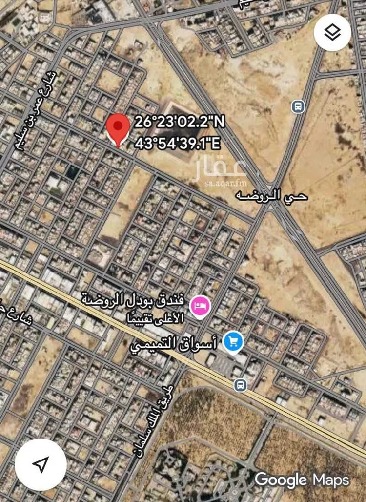 أرض للبيع في شارع عبدالعزيز العبدالله الصقير, حي الروضة, مدينة بريدة, منطقة القصيم