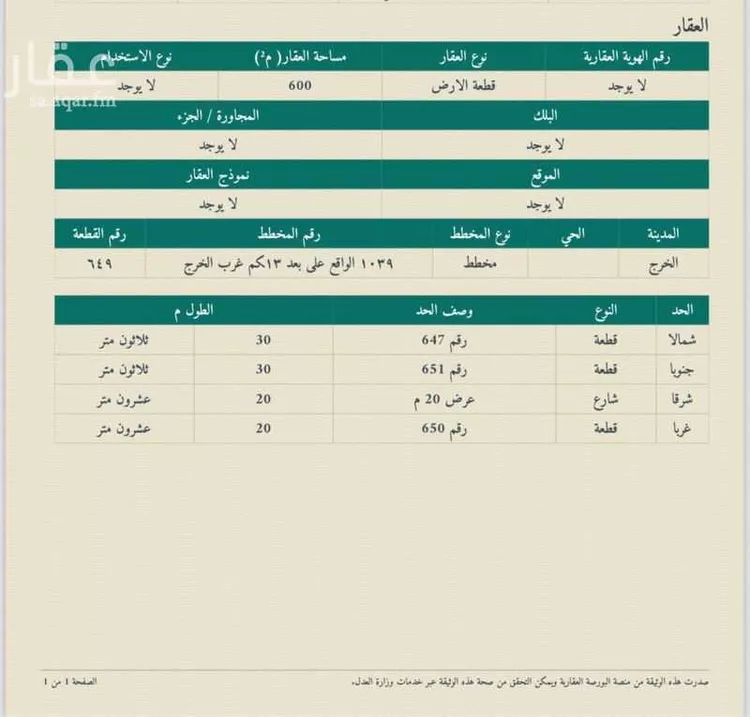 أرض للبيع في شارع الحرث بن الحرث القرشي السهمي, حي العدامة, مدينة الخرج, منطقة الرياض صورة 2