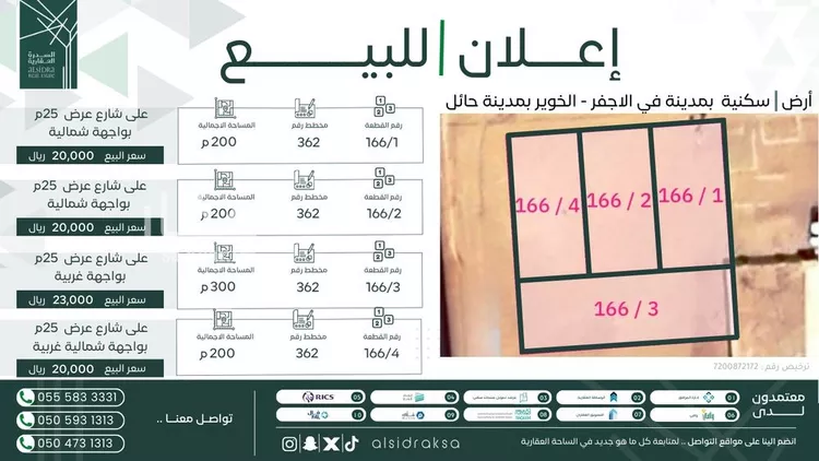 أرض للبيع في شارع الاجفر, حي الخوير, مدينة الخوير, منطقة حائل