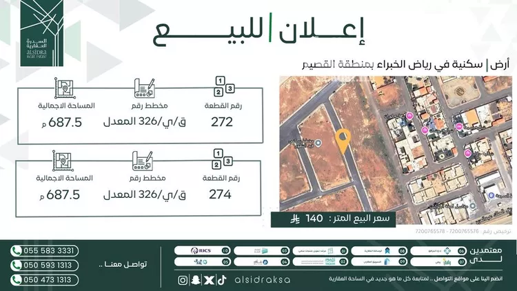 أرض للبيع في شارع القصيم, حي الجزيرة, مدينة رياض الخبراء, منطقة القصيم