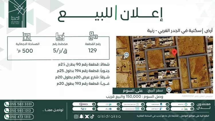 أرض للبيع في شارع الامير محمد ابن عبدالرحمن, حي الجدر الغربي, مدينة رنية, منطقة مكة المكرمة