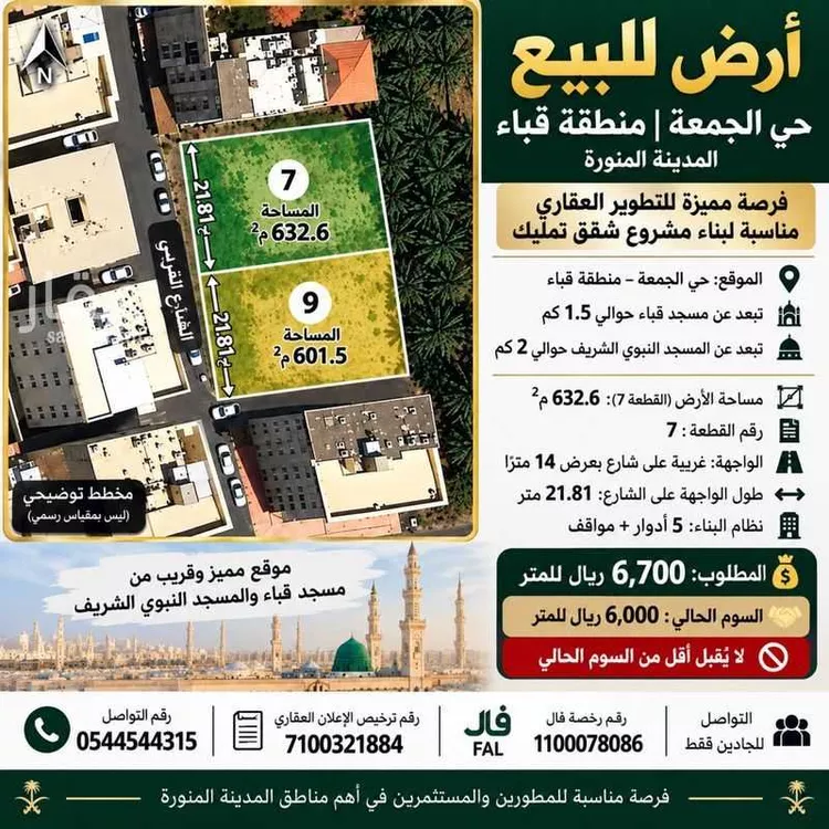 أرض للبيع في شارع سعد ابو عائشة, حي الجمعة, مدينة المدينة المنورة, منطقة المدينة المنورة