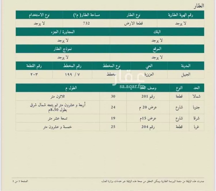 أرض للبيع في شارع غرناطة 291, حي غرناطة, مدينة الجبيل, المنطقة الشرقية
