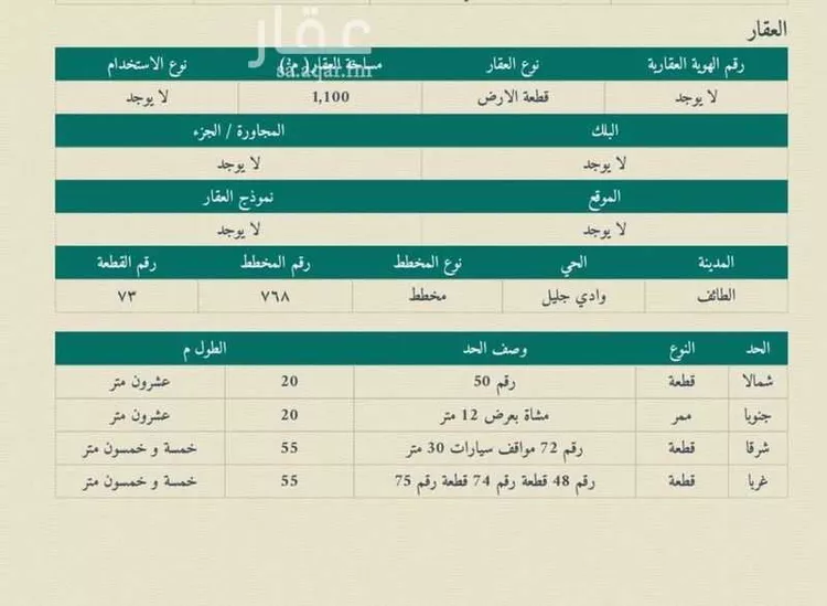أرض للبيع في حي أوالة, مدينة امارة منطقة مكة المكرمة - الطائف, منطقة مكة المكرمة