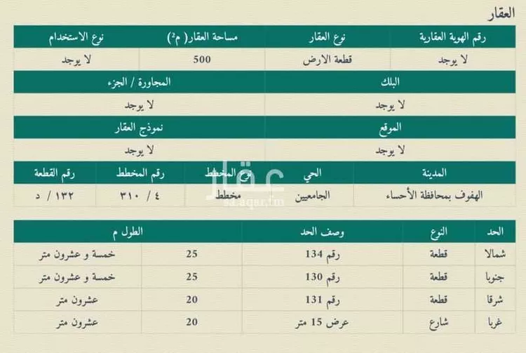 أرض للبيع في شارع المنتصر, حي الجامعيين, مدينة الاحساء, المنطقة الشرقية صورة 2