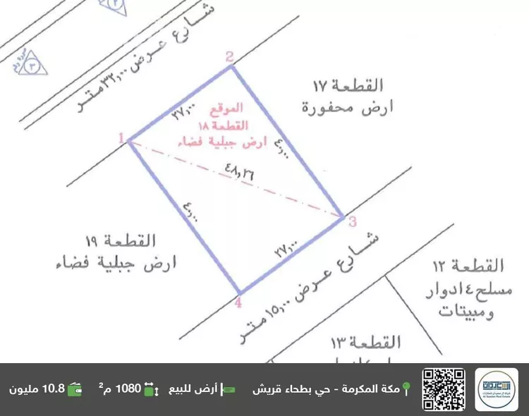 أرض للبيع في شارع شارع عتاب إبن أسيد رضى الله عنه, حي بطحاء قريش, مدينة مكه المكرمه, منطقة مكة المكرمة