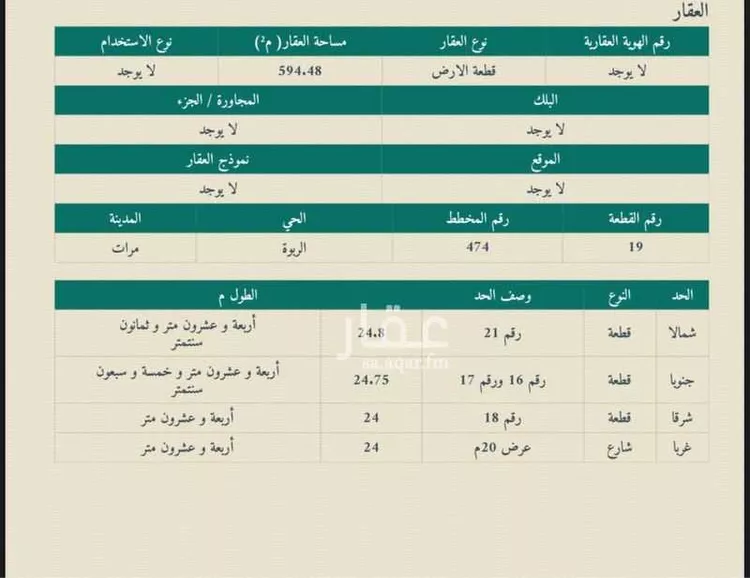 أرض للبيع في شارع 178414, حي الملك فهد, مدينة مرات, منطقة الرياض