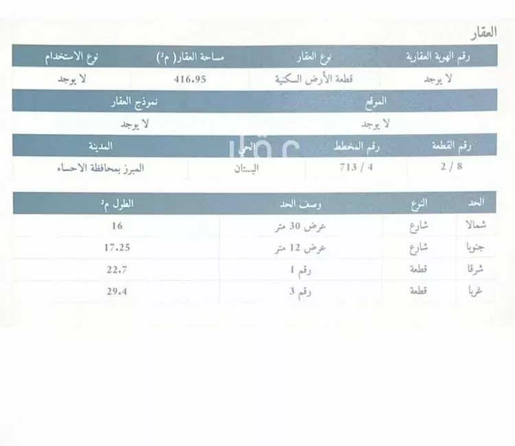 أرض للبيع في شارع انس بن مالك ، حي البستان ، المبرز ، الاحساء صورة 3