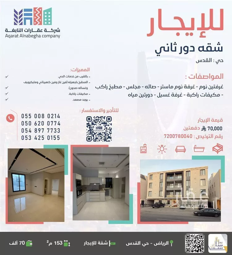 شقة للإيجار في شارع أحمد بن محمد السديري, حي القدس, مدينة الرياض, منطقة الرياض