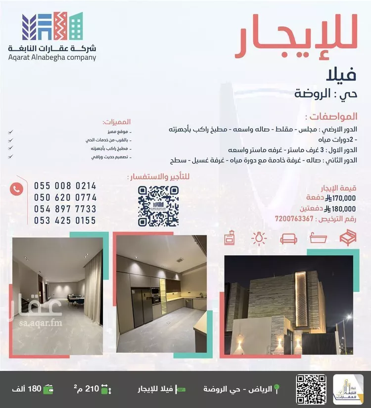 فيلا للإيجار في شارع الأمير فيصل بن سعد بن سعود, حي الروضة, مدينة الرياض, منطقة الرياض