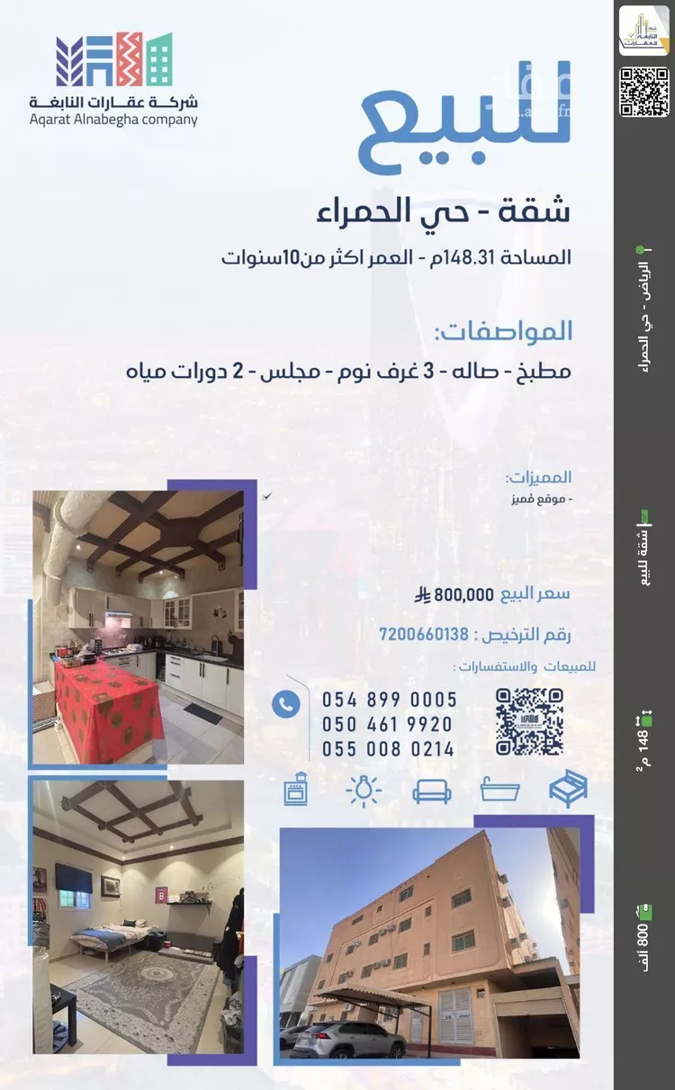 شقة للبيع في شارع البحار, حي الحمراء, مدينة الرياض, منطقة الرياض