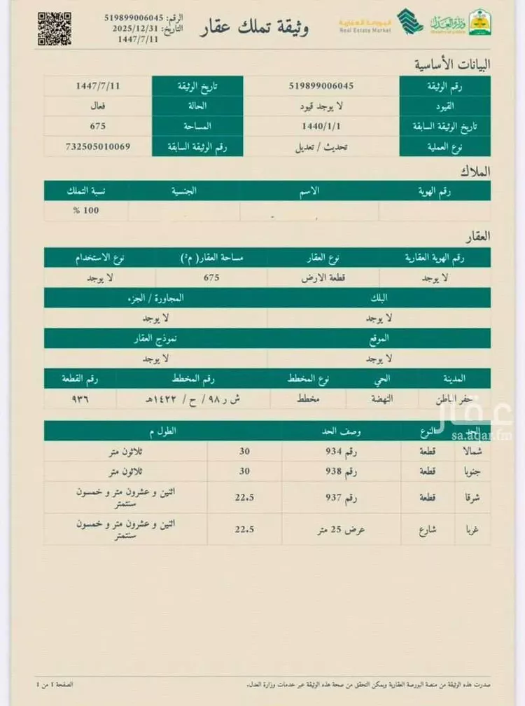 أرض للبيع في شارع ابو الاسود الدؤولي ، حي النهضة ، حفر الباطن ، حفر الباطن