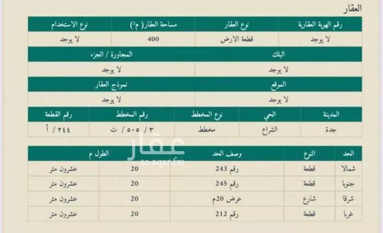 أرض للبيع في شارع حاتم بن الليث, حي الشراع, مدينة جدة, منطقة مكة المكرمة