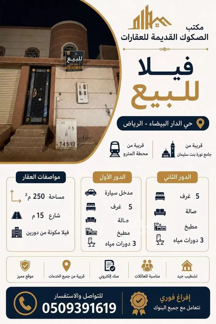 فيلا للبيع في شارع البطريق, حي الدار البيضاء, مدينة الرياض, منطقة الرياض