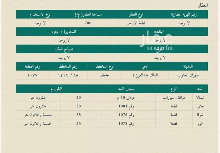 أرض للبيع في حي الملك عبدالعزيز, مدينة ظهران الجنوب, منطقة عسير