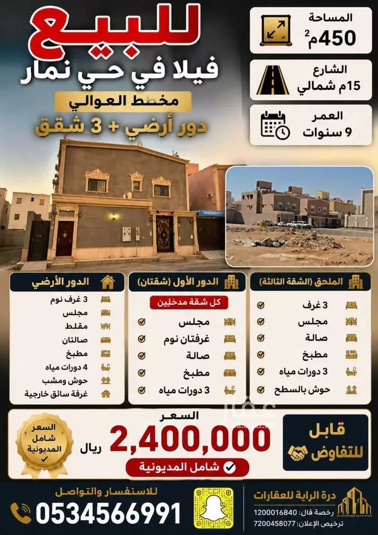 فيلا للبيع في شارع محمد الهادي عقيل, حي العوالي, مدينة الرياض, منطقة الرياض