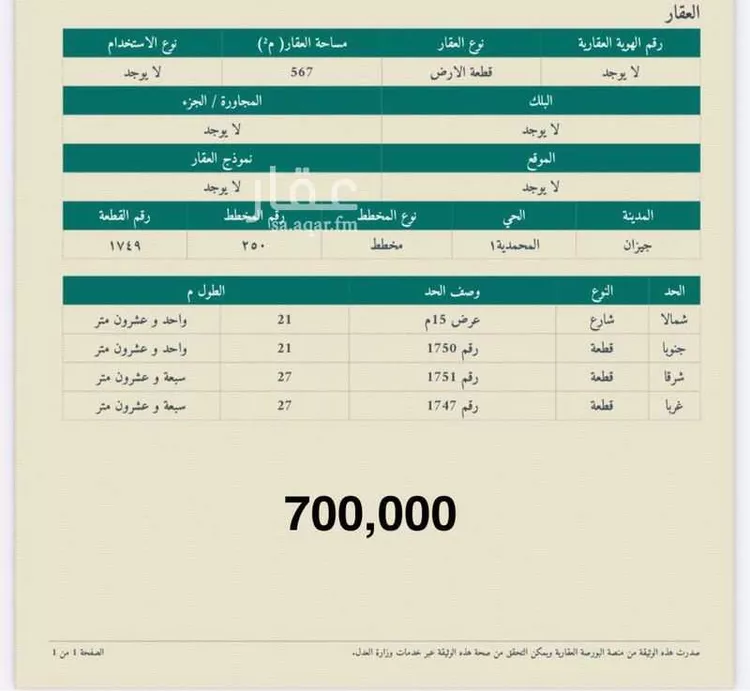 أرض للبيع في شارع شارع 99 ح, حي المحمدية 1, مدينة جازان, منطقة جازان صورة 2