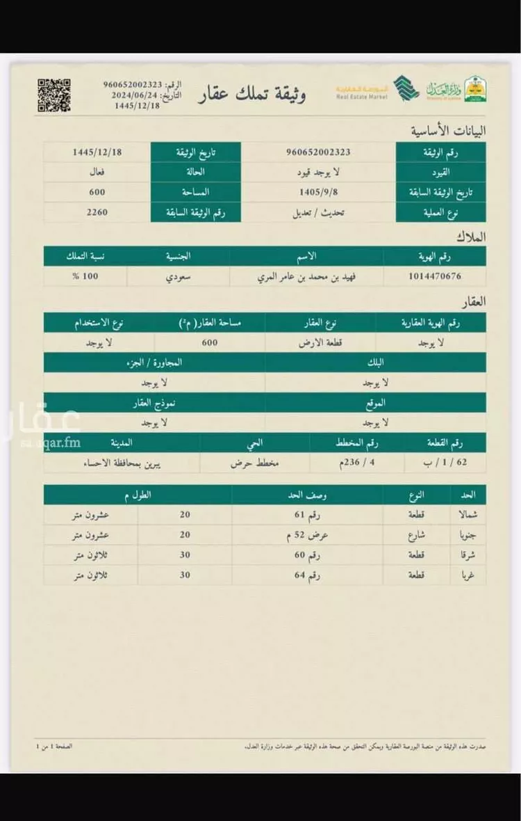 أرض للبيع في شارع حرض 65 ، حرض ، الاحساء