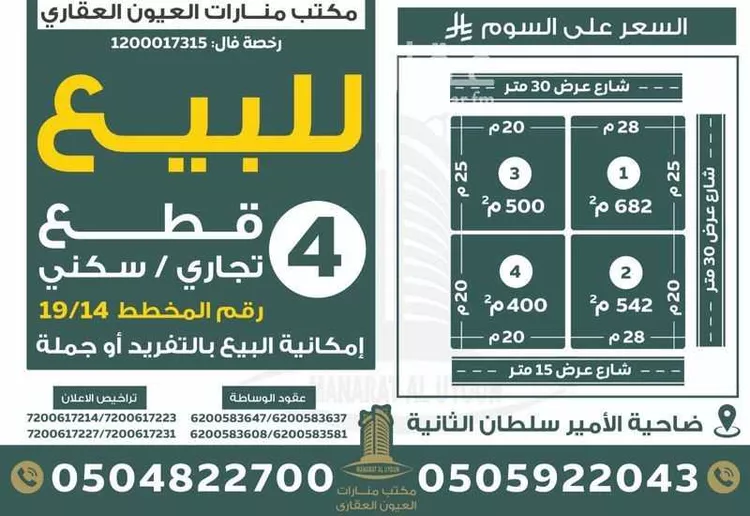 أرض للبيع في شارع عبدالله ابن الزبير ابن العوام, حي ضاحية الامير سلطان الجنوبية, مدينة العيون, المنطقة الشرقية