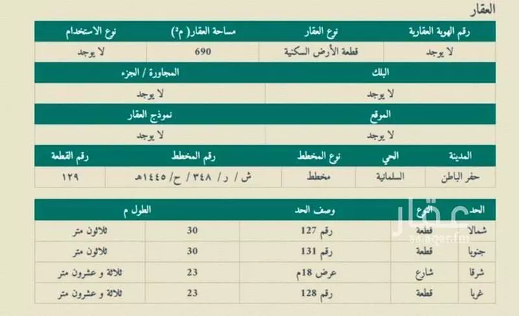 أرض للبيع في هجرة فهيد اللغيصم ، حفر الباطن