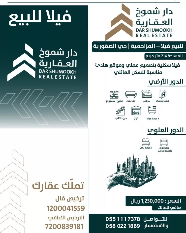 فيلا للبيع في شارع شارع سعيد بن ثابت, حي الصقورية, مدينة المزاحمية, منطقة الرياض