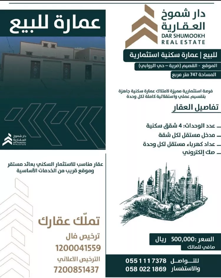 عمارة للبيع في شارع جابر بن سفيان, حي الروابي, مدينة ضرية, منطقة القصيم