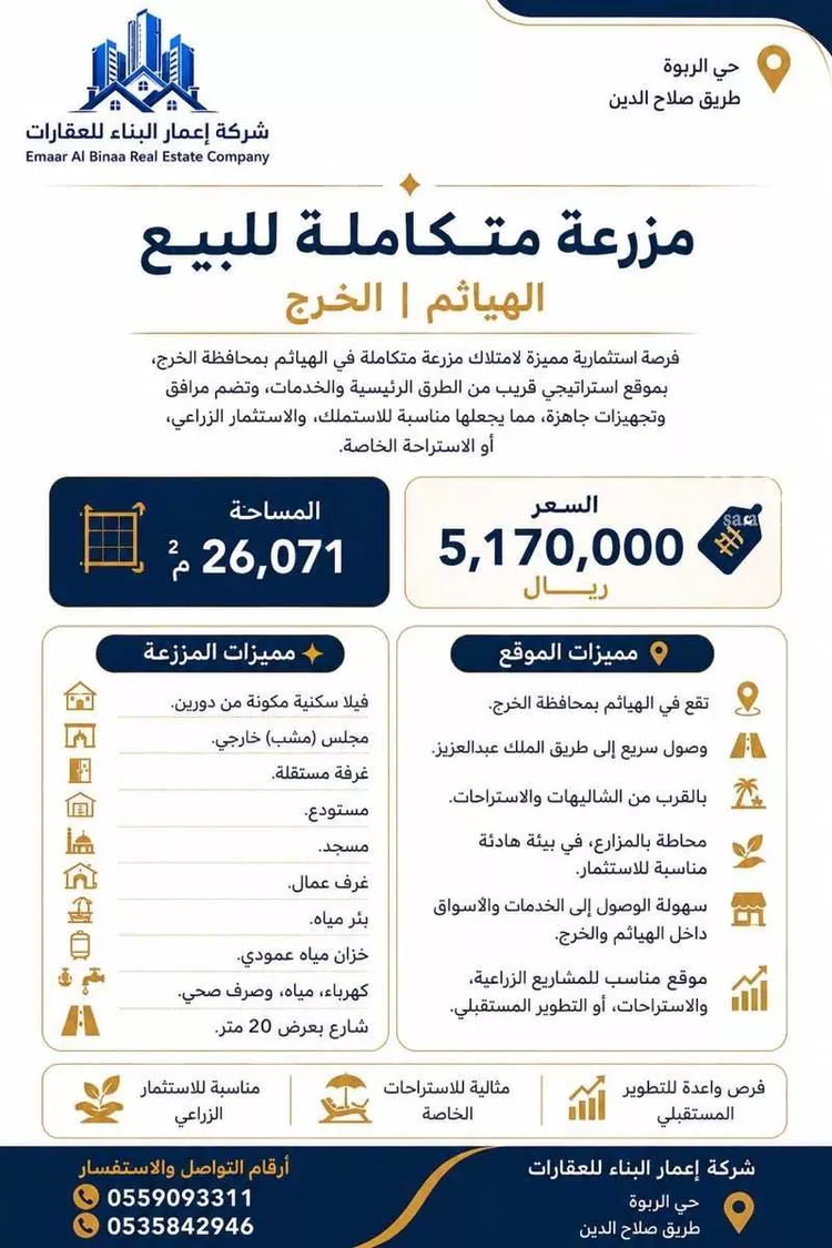 مزرعة للبيع في شارع المنيصف 481, مدينة الهياثم, منطقة الرياض