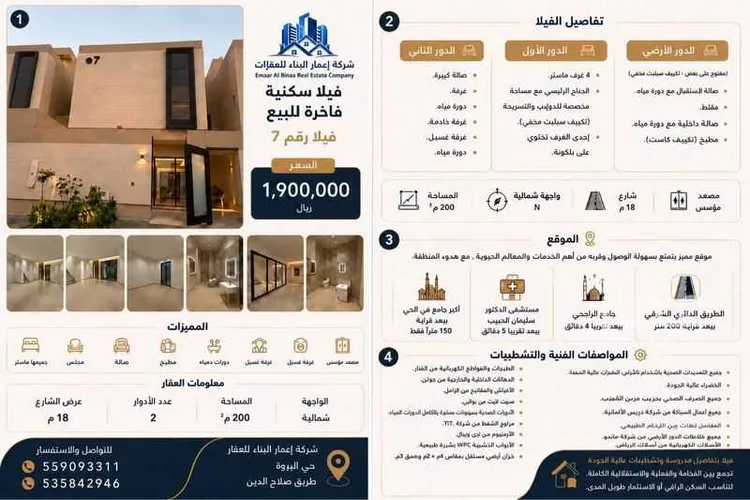 فيلا للبيع في شارع أبي جعفر الصيدلاني, حي الفاروق, مدينة الرياض, منطقة الرياض