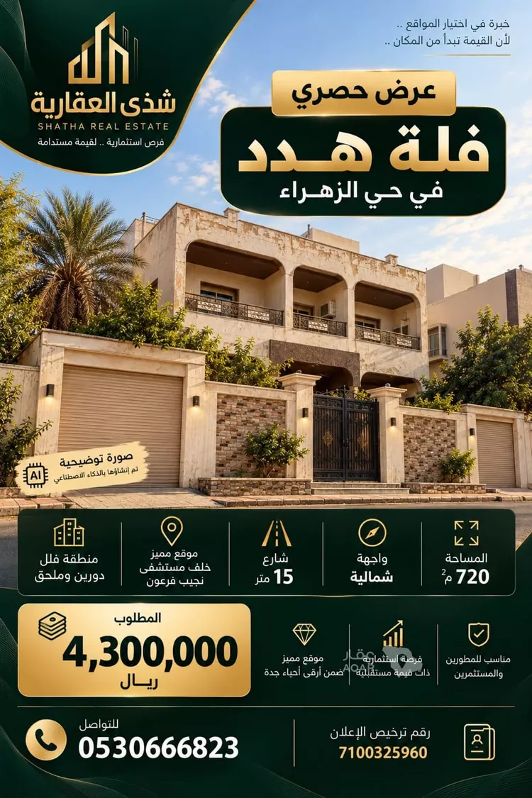 فيلا للبيع في شارع اسلم بن بجره, حي الزهراء, مدينة جدة, منطقة مكة المكرمة