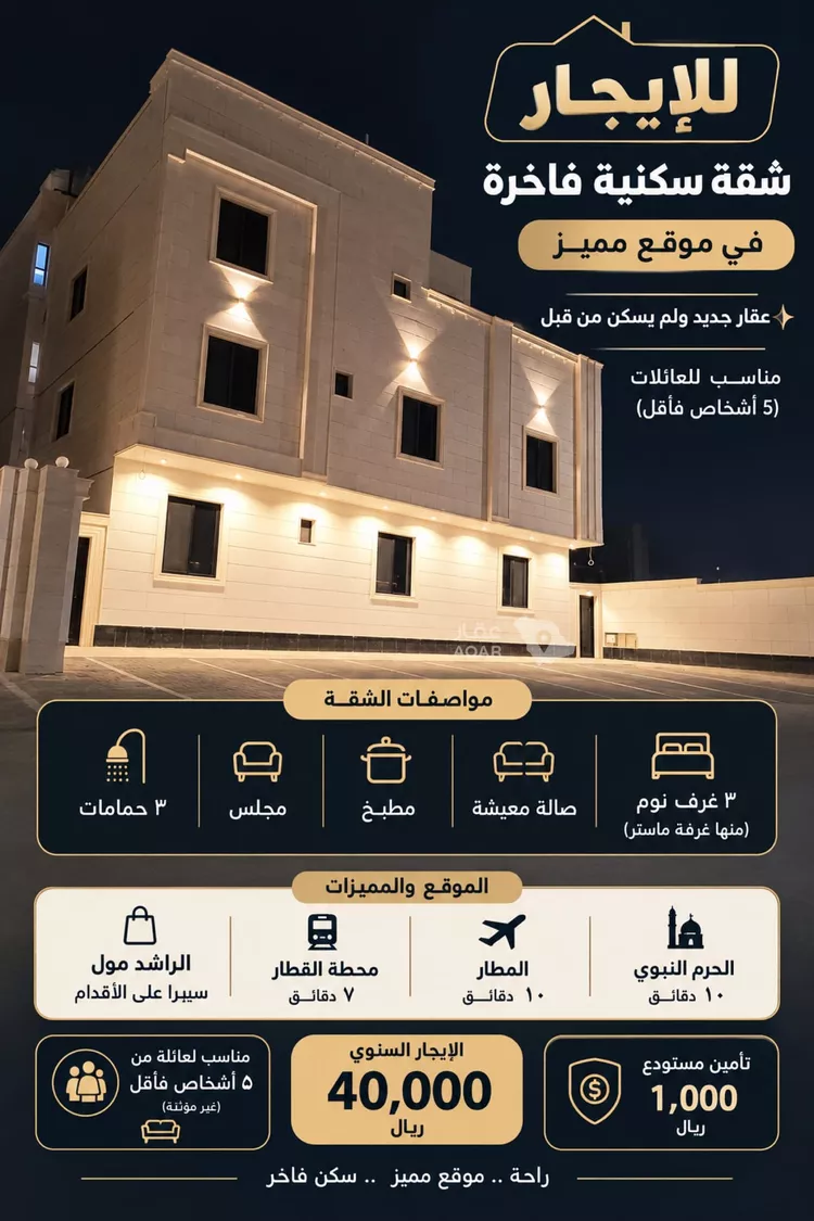شقة للإيجار في شارع عبدالغنى الحرانى ، حي شظاة ، المدينة المنورة ، منطقة المدينة المنورة 4