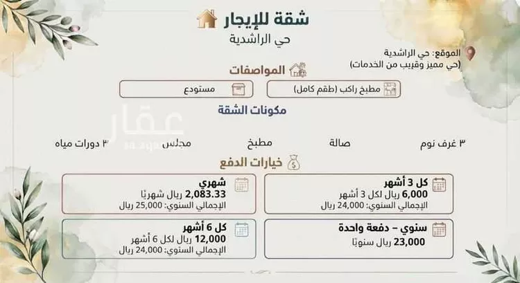 شقة للإيجار في شارع حبيب العنزي ، حي الراشدية ، المبرز ، الاحساء