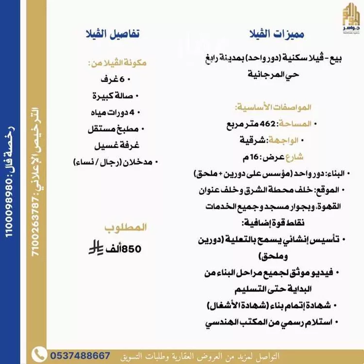 فيلا للبيع في شارع ابو ثعلبة الخشني, حي المرجانية, مدينة رابغ, منطقة مكة المكرمة صورة 2