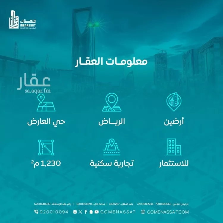 أرض للإيجار في شارع ريحانه بنت زيد, حي العارض, مدينة الرياض, منطقة الرياض
