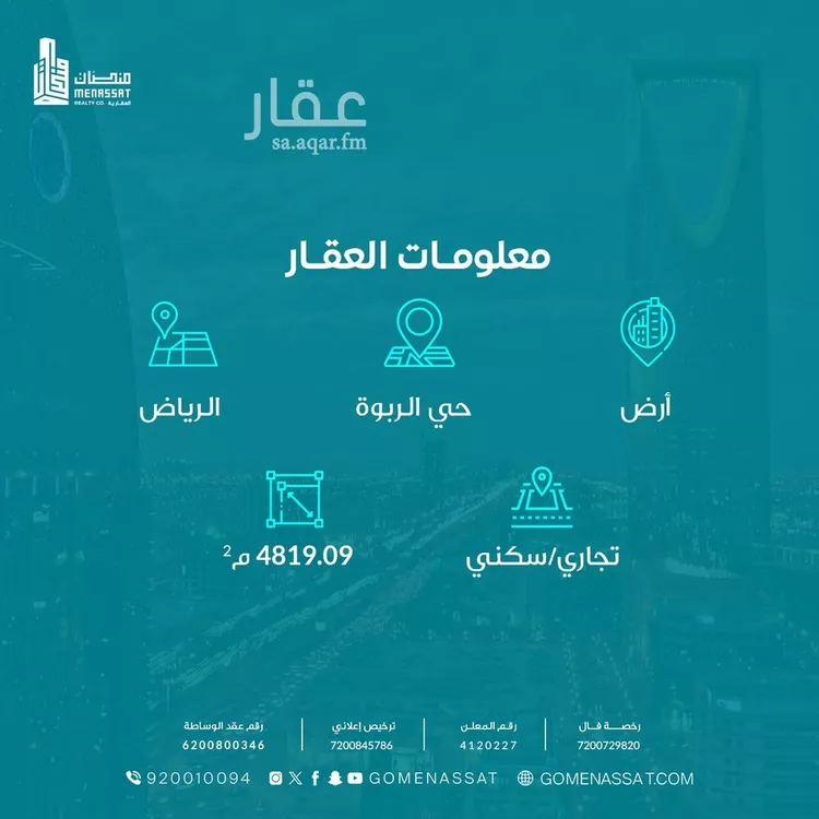 أرض للبيع في شارع الدائري الشرقي الفرعي, حي الربوة, مدينة الرياض, منطقة الرياض صورة 2