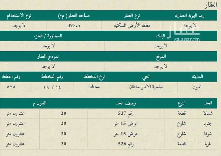 أرض للبيع في شارع خويلد ابن عمرو ابن صخر ابن عبدالعزى, حي ضاحية الامير سلطان الشمالية, مدينة العيون