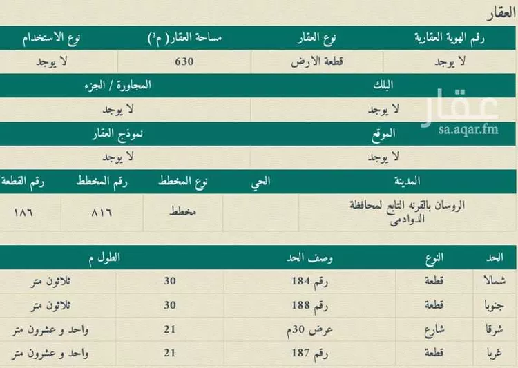 أرض للبيع في شارع 0000, مدينة الروسان, منطقة الرياض صورة 3