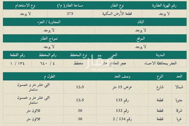 أرض للبيع في شارع احمد بن الصيرفي, حي هجر الحادي عشر, مدينة الاحساء, المنطقة الشرقية