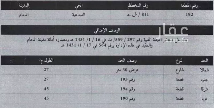 أرض للبيع في شارع الادهم, حي الصناعية, مدينة الدمام, المنطقة الشرقية صورة 3