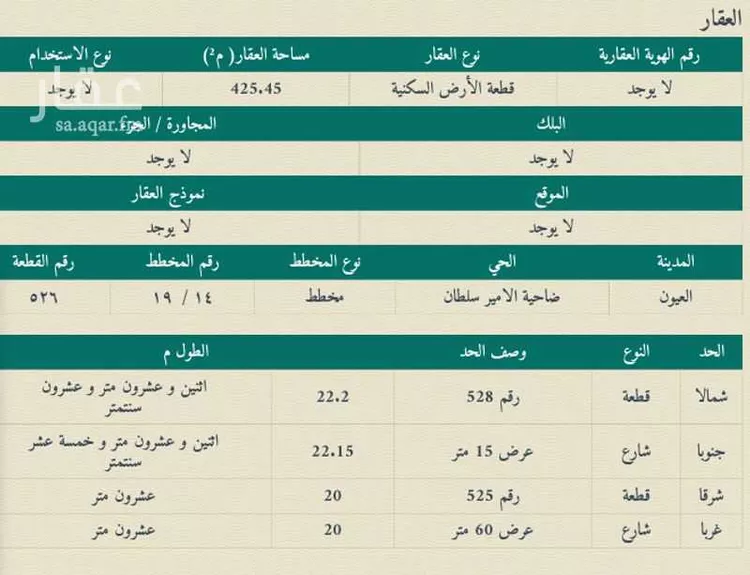 أرض للبيع في شارع الظهران, حي ضاحية الامير سلطان الشمالية, مدينة العيون, المنطقة الشرقية