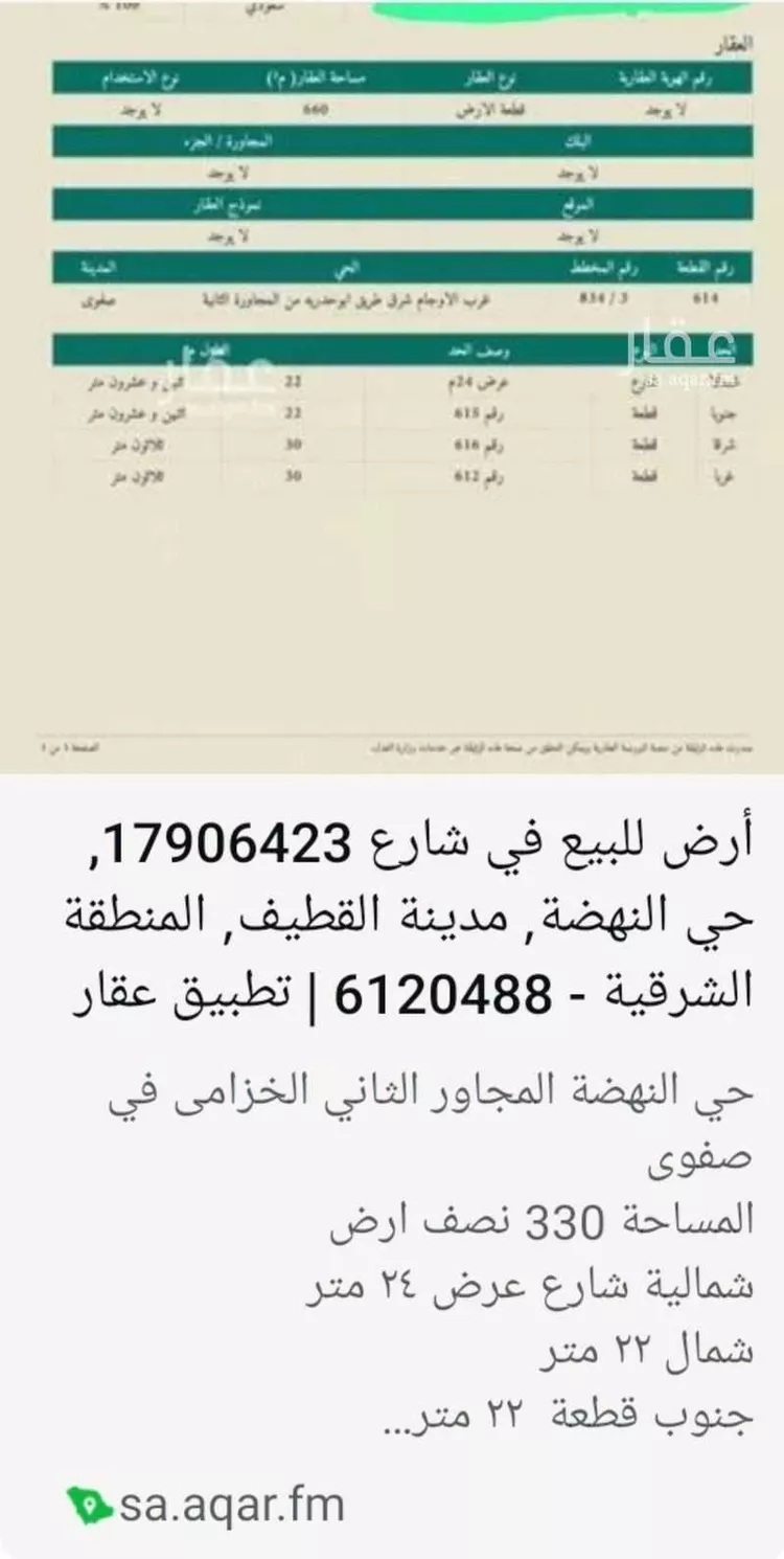 أرض للبيع في شارع 17906423, حي النهضة, مدينة القطيف, المنطقة الشرقية صورة 3