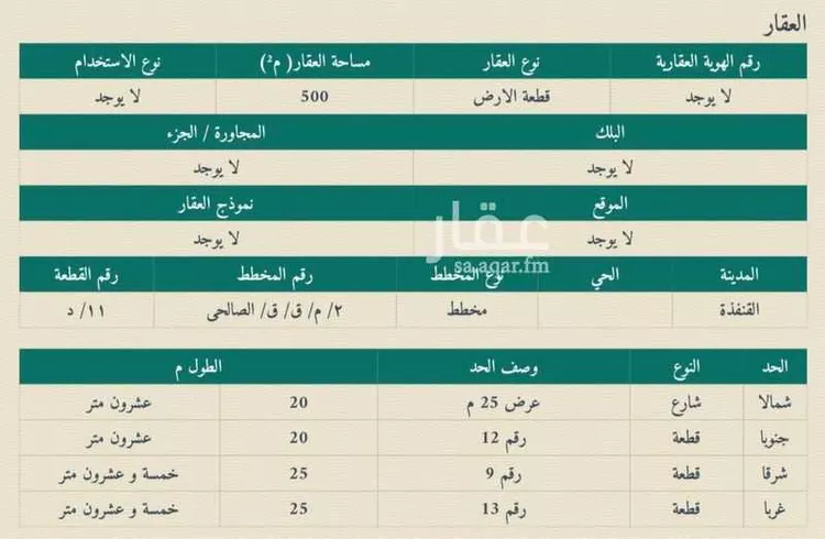 أرض للبيع في أحد بني زيد ، القنفذة