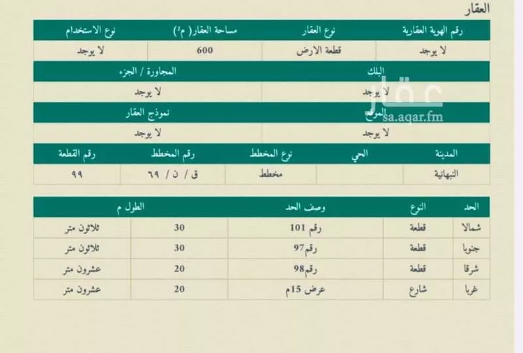 أرض للبيع في شارع الأرقم بن أبي الأرقم , حي غرناطة, مدينة النبهانية, منطقة القصيم